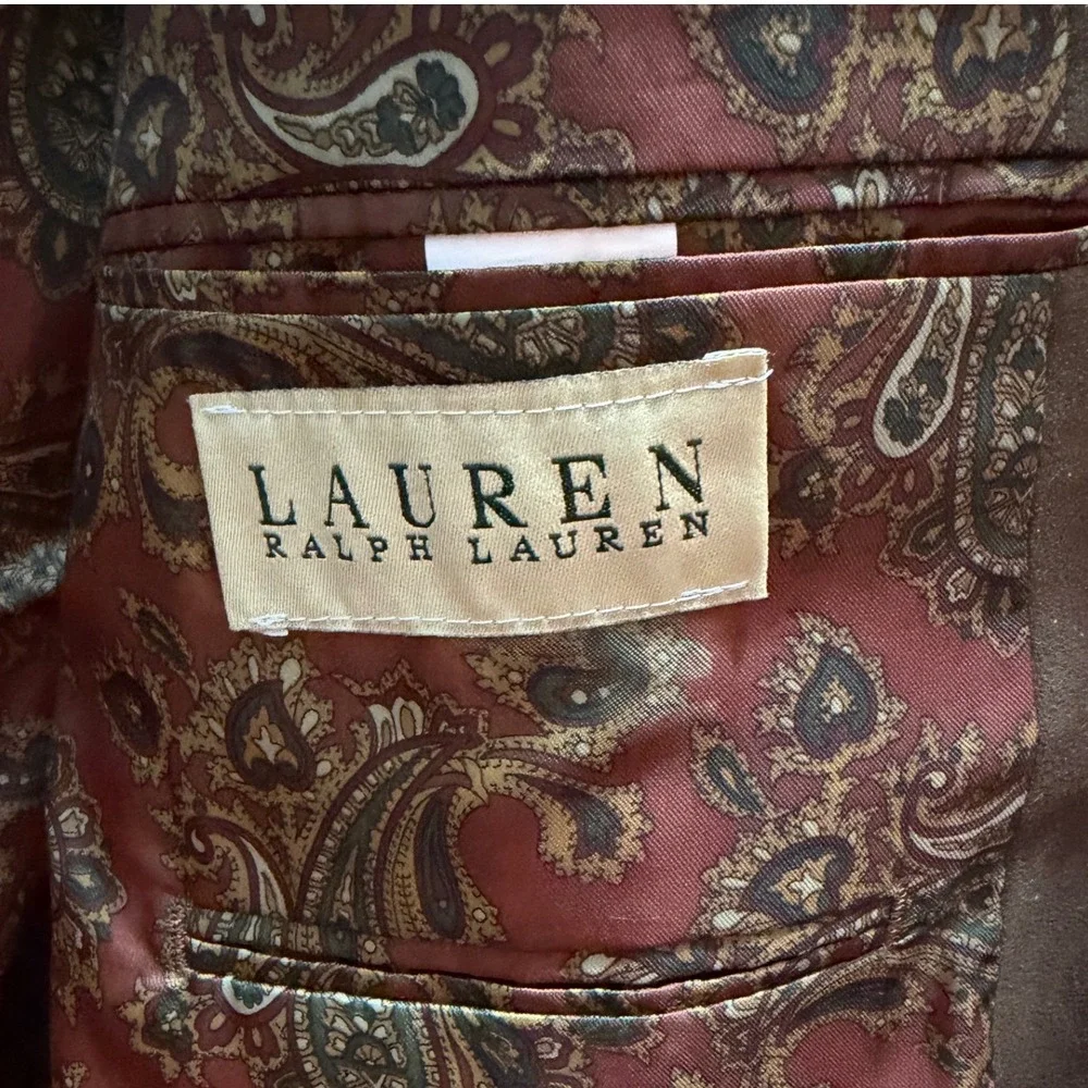 Lauren Ralph Lauren Mens Brown Faux Suede Blazer 40S Paisley Lining Sport Coat